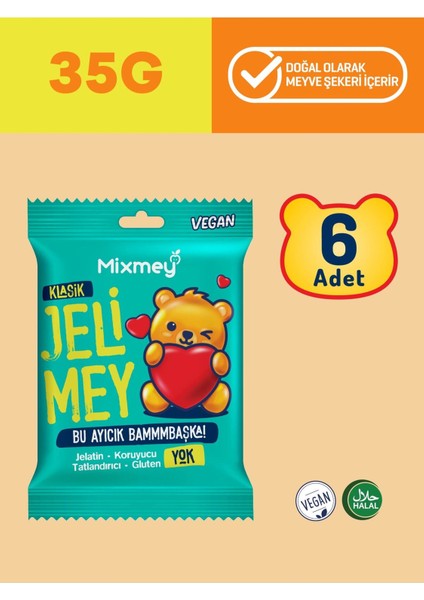 Jelimey Klasik 6 Adet x 35 gr (Jelatinsiz Doğal Klasik Lezzet Gummy Bear - Ayıcık )