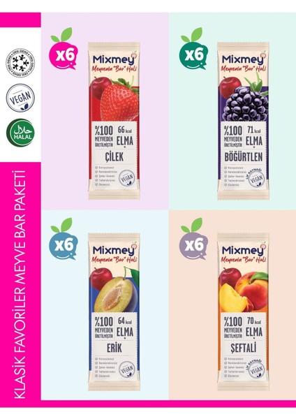 Klasik Favoriler Meyve Bar Paketi 24 Adet | Sağlıklı Atıştırmalık Vegan, Glutensiz (20GR X 24 ADET)