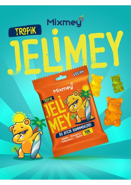 Jelimey Tropik 12 Adet X 35 gr | Jelatinsiz Doğal Tropik Lezzet Gummy Bear | Ayıcık fiyatları