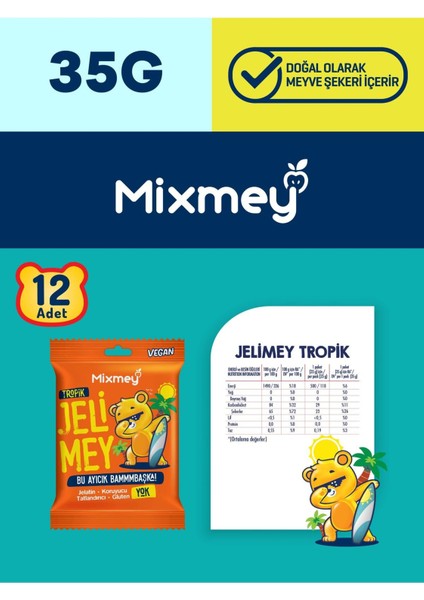 Jelimey Tropik 12 Adet X 35 gr | Jelatinsiz Doğal Tropik Lezzet Gummy Bear | Ayıcık fırsatları