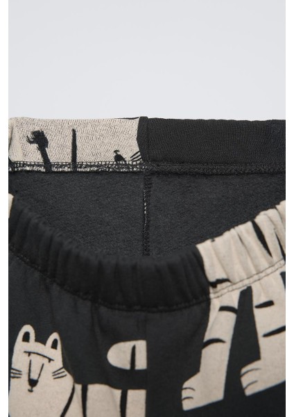 Erkek Çocuk Pamuklu Siyah Kaplan Desenli Sweatshirt Eşofman Takım Kışlık modelleri