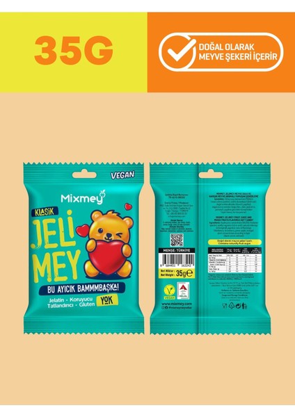 Jelimey Karma 6 Adet x 35 gr (3 Klasik + 3 Tropik Jelatinsiz Doğal Gummy Bear) fiyatları