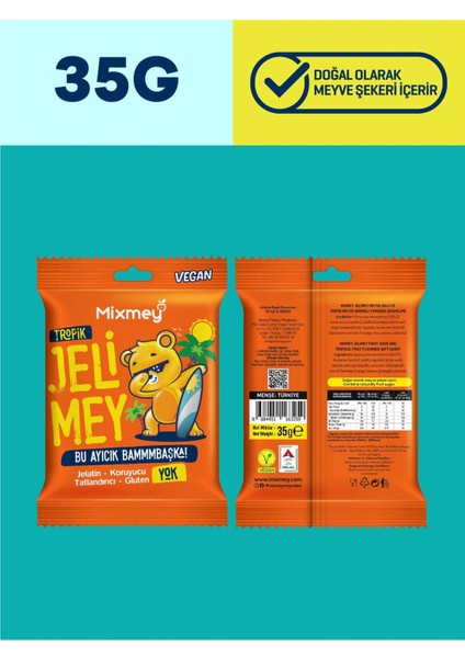Jelimey Karma 6 Adet x 35 gr (3 Klasik + 3 Tropik Jelatinsiz Doğal Gummy Bear) indirimleri