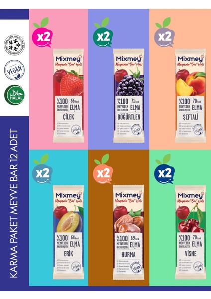 Karma 2 Meyve Bar 12 Adet | Sağlıklı Atıştırmalıklar – Vegan, Glutensiz, Koruyucusuz 20gr X 12 Adet
