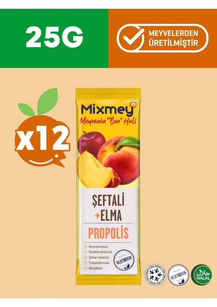 Bee Propolis Şeftali Meyve Barı 12 Adet | Sağlıklı Atıştırmalıklar – Glutensiz (25GR X 12 ADET)