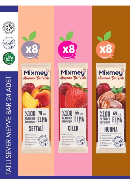 Tatlı Sever Meyve Barı – 24 Adet | Sağlıklı Atıştırmalıklar – Vegan, Glutensiz (20GR X 24 ADET)