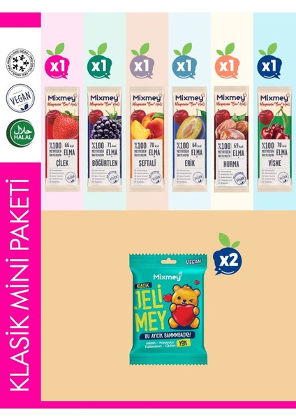 Klasik Mini Paketi – 8 Adet | Meyve Bar Jelimey –sağlık Atıştırmalıklar Vegan, Glutensiz (8 ADET)
