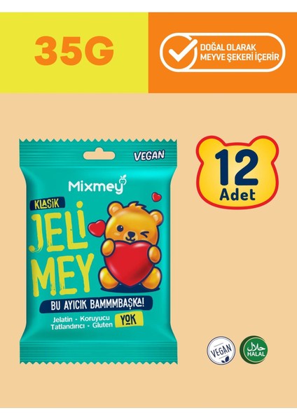 Jelimey Klasik 12 Adet X 35 gr | Jelatinsiz Doğal Klasik Lezzet Gummy Bear | Ayıcık