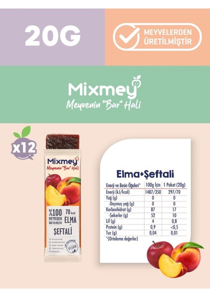 Şeftali Erik Karma Meyve Barı 24 Adet | Sağlıklı Atıştırmalıklar – Vegan, Glutensiz (20GR X 24 ADET)