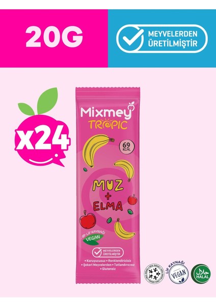 Muz Meyve Barı 24 Adet | Sağlıklı Atıştırmalıklar – Vegan, Glutensiz, Koruyucusuz (20GR X 24 ADET)