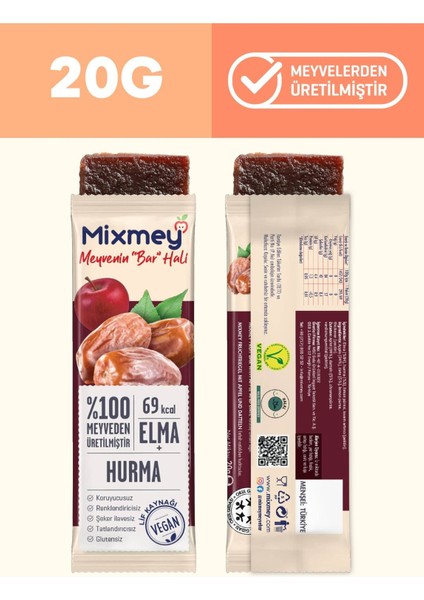 Tatlı Sever Meyve Barı – 24 Adet | Sağlıklı Atıştırmalıklar – Vegan, Glutensiz (20GR X 24 ADET)
