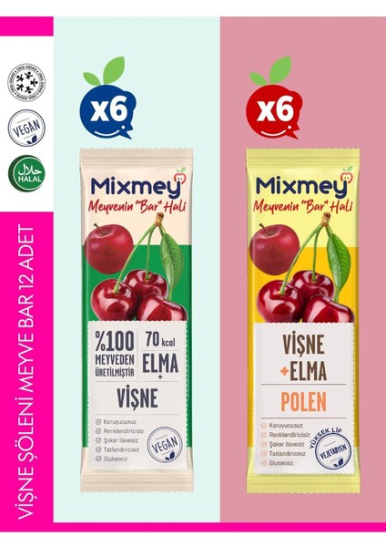 Vişne Şöleni Meyve Barı – 12 Adet | Sağlıklı Atıştırmalıklar – Glutensiz, Koruyucusuz - 12 Adet