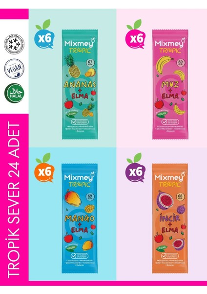 Tropik Sever Meyve Barı 24 Adet | Sağlıklı Atıştırmalıklar – Vegan, Glutensiz (20GR X 24 ADET)