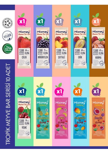 Tropik Meyve Bar Serisi 10 Adet | Sağlıklı Atıştırmalıklar – Vegan, Glutensiz (20GR X 10 ADET)