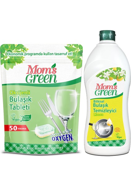 2'li Set 50'li Oksijenli Bulaşık Makinesi Tableti - Bitkisel Bulaşık Temizleyici Limonlu 750 ml