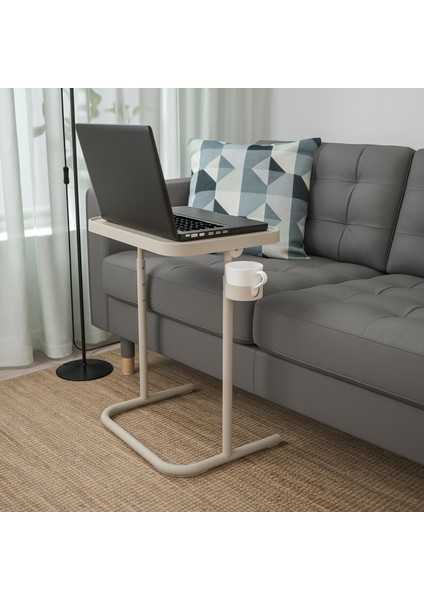 Björkåsen Laptop Masası 46 x 65 cm Bej Ayarlanabilir Katlanır Bardak Tutuculu