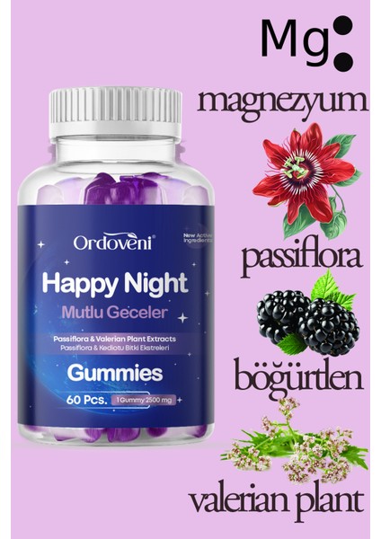 Happy Night Gummies | 60 Gummy Vitamin | Rahat ve Sakin Derin Gece Uykusu Için Uyku Gummy modelleri