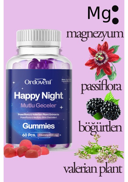 Happy Night Gummies | 60 Gummy Vitamin | Rahat ve Sakin Derin Gece Uykusu Için Uyku Gummy indirimleri