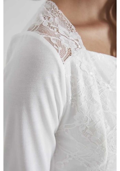 Kadın Penye Dantelli Pijama Takımı 1241 Ekru fırsatları