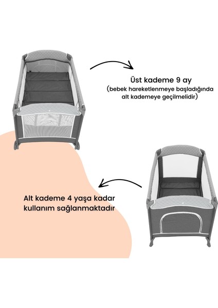 Atlas Plus Anne Yanı Sallanır Cibinlikli Dönenceli Oyun Parkı Park Yatak 70X110 cm + Yataklı modelleri