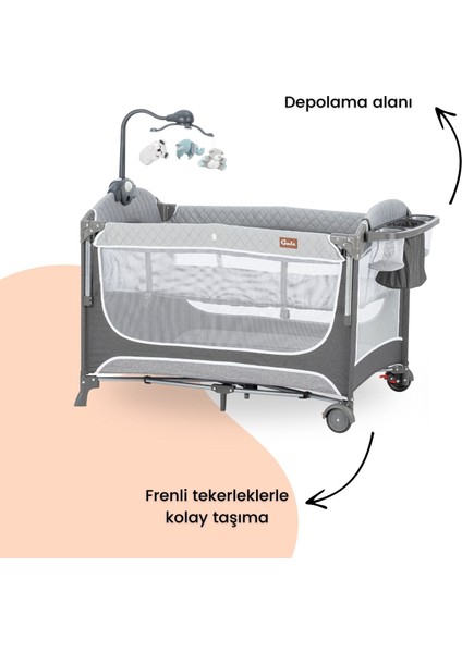 Atlas Plus Anne Yanı Sallanır Cibinlikli Dönenceli Oyun Parkı Park Yatak 70X110 cm + Yataklı indirimleri