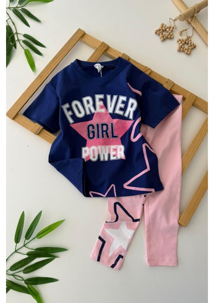 Forever Simli Yıldır Baskılı Kız Çocuk taylı takım - Lacivert