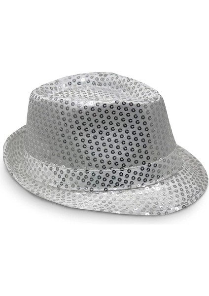 Disko Star Gümüş Payetli Fötr Şapka Yetişkin Boy