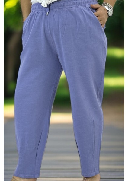 Beli Lastikli Bağcıklı Paçaları Pileli Büyük Beden Pamuklu Keten Pantolon modelleri
