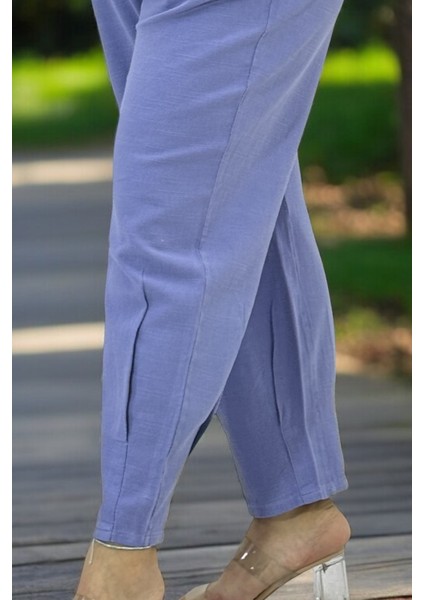 Beli Lastikli Bağcıklı Paçaları Pileli Büyük Beden Pamuklu Keten Pantolon fırsatları