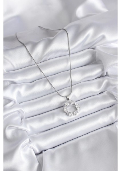 Bfs 316L Çelik Gümüş Renk Zirkon Taşlı Kadın Kolye fiyatları