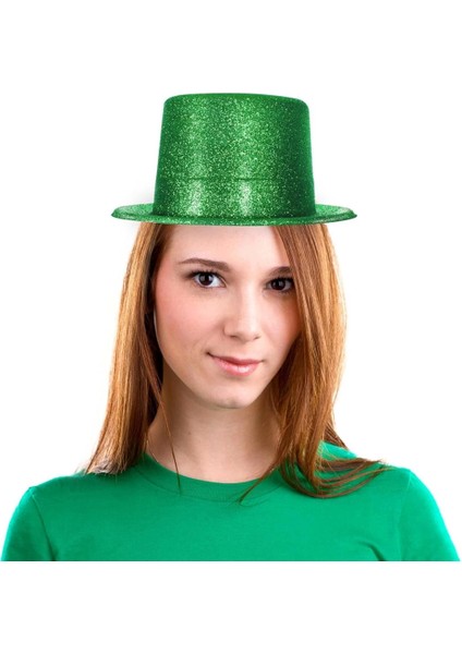 Bfs Yeşil Renk Parıltılı Simli Fötr Silindir Parti Şapkası modelleri