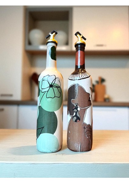 Küpeli Yerli Kadın ve Bohem Desenli Özel Tasarım Yağdanlık-Sirkelik Sosluk Seti- Ev ve Mutfak Dekoru