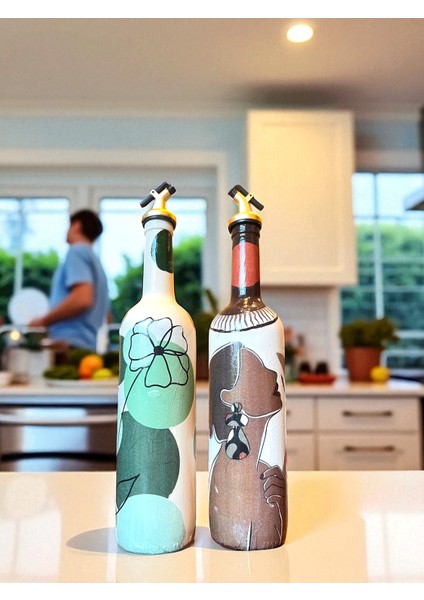 Küpeli Yerli Kadın ve Bohem Desenli Özel Tasarım Yağdanlık-Sirkelik Sosluk Seti- Ev ve Mutfak Dekoru modelleri