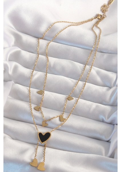 Bfs 316L Çelik Gold Renk Mineli Çoklu Kalp Kolye fiyatları