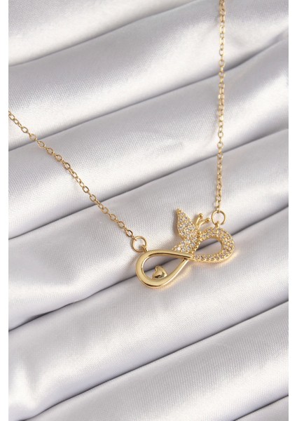 Bfs 316L Çelik Gold Renk Zirkon Zincir Taşı Sonsuzluk Kelebek Model Kadın Kolye