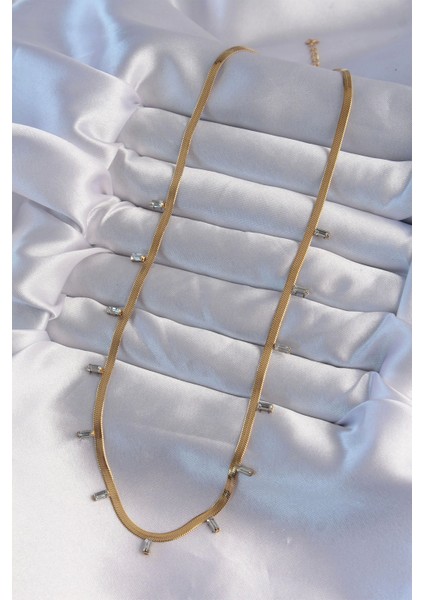 Bfs 316L Çelik Gold Renk Baget Taşlı Italyan Zincir Kolye fiyatları