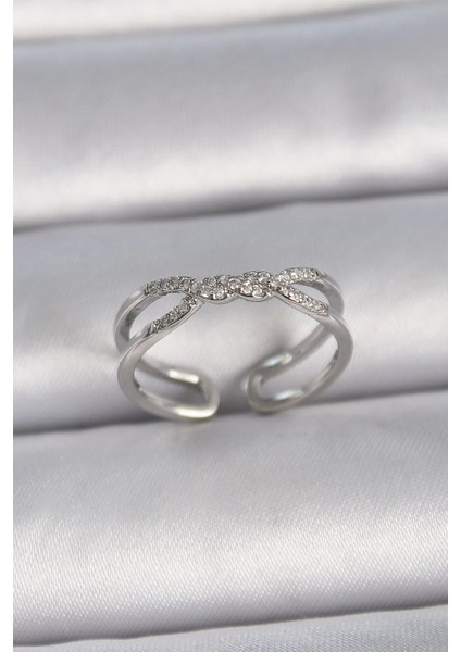 Bfs Pirinç Gümüş Renk Ayarlanabilir Zirkon Taşlı Sarmal Model Kadın Yüzük