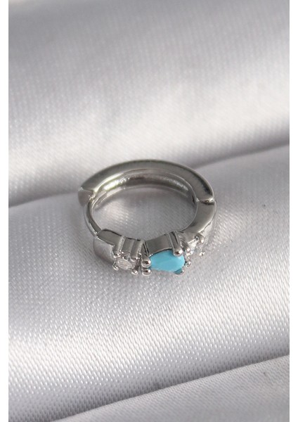 Bfs 316L Çelik Gümüş Renk Zirkon Taşlı Mavi Boncuk Detay Tragus Piercing