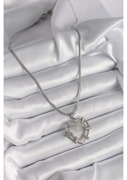 Bfs 316L Çelik Gümüş Renk Italyan Zincir Mix Renk Zirkon Taş Detay Kalp Model Kadın Kolye fiyatları