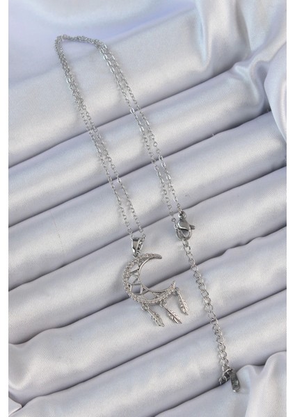 Bfs 316L Çelik Zincir Gümüş Renk Işlemeli Zirkon Taşlı Ay Kolye fiyatları