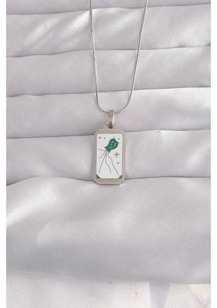 Bfs 316L Çelik Gümüş Renk Beyaz Mineli Tarot Kolye