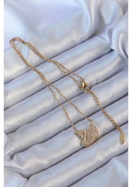 Bfs 316L Çelik Zincir Altın Renk Zirkon Taşlı Kuğu Kolye fiyatları