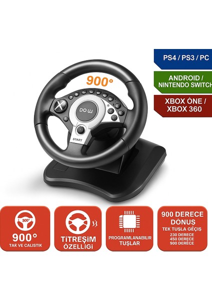 R900 Yarış Direksiyonu + Vites & Pedal Seti – Gerçekçi Sürüş Deneyimi fiyatları