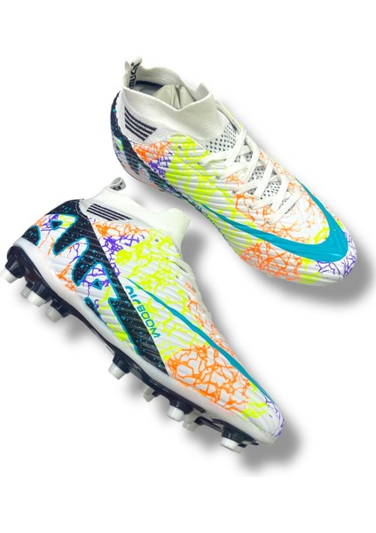 Yeni Model Çoraplı Krampon Beyaz Siyah Turkuaz Desenli