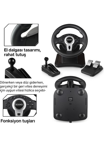 R900 Yarış Direksiyonu + Vites & Pedal Seti – Gerçekçi Sürüş Deneyimi modelleri