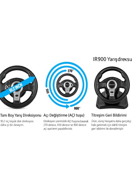 R900 Yarış Direksiyonu + Vites & Pedal Seti – Gerçekçi Sürüş Deneyimi fırsatları