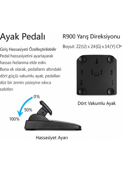 R900 Yarış Direksiyonu + Vites & Pedal Seti – Gerçekçi Sürüş Deneyimi indirimleri