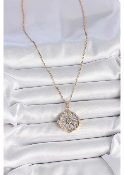 Bfs 316L Çelik Gold Renk Zirkon Taşlı Pusula Model Kadın Kolye fiyatları