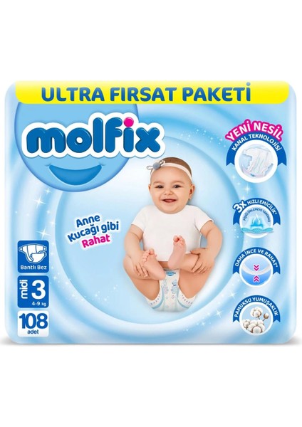 Bfs Molfix Bebek Bezi Ultra Fırsat Paketi 3 Beden 4-9 kg 108 Adet