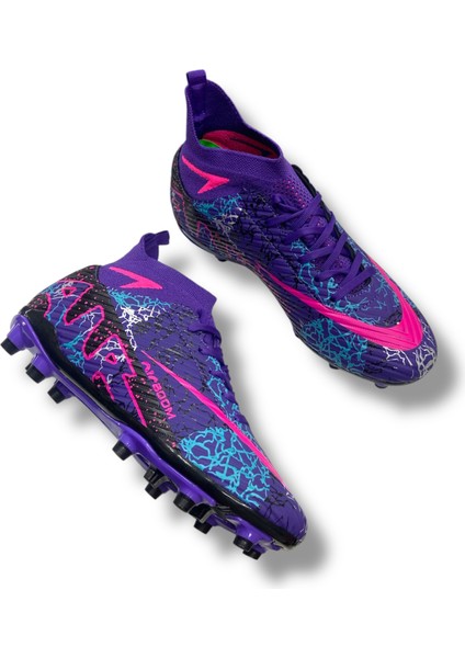 Yeni Model Çoraplı Krampon Siyah Mor Fuşya Desenli